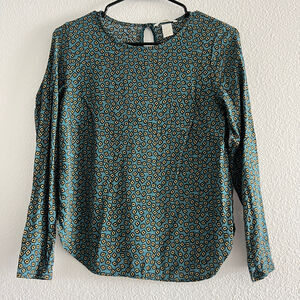 H&M Shirt Womens Size 4 Keyhole Neck Blouse Geometric Print
